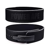 Power Ape Leather Weight Lifting Belt with Lever Buckle Gym Fitness Training Double Strength Bodybuilding Workout Belt Men and Women Support Powerlifting Equipment (black, M)