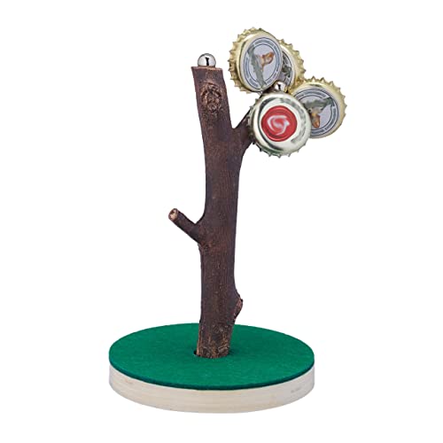 Relaxdays Bottle Tree, Drinking Game & Lid Holder, HxD 14 x 9 cm, Gift, 2 Magnet, Beer Cap Storage, Party Decoration, Wood