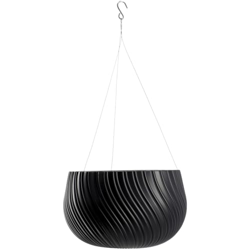 KADAX Hängetopf, Blumenampel mit Kette und Haken, Hängepflanztopf für Rankblumen, Übertopf mit Einsatz, Pflanzen Schutz für Innen- und Außenbereich (∅ 32 cm, Anthrazit)