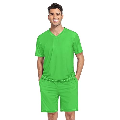 GAIGEO Green Men's Pajamas Set, Mens Sleep Set, Loungewear for Men Home Summer, S-XXL