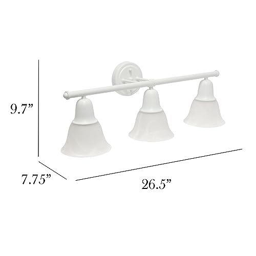 Image of Simple Designs VT1027-WHT 26.5 inch Classic 3 Light Straight Metal Bar and Frosted Marble White Bell Shape Glass Shades Decorative Wall Mounted Vanity Fixture for Bathroom, Entryway, Hallway, White