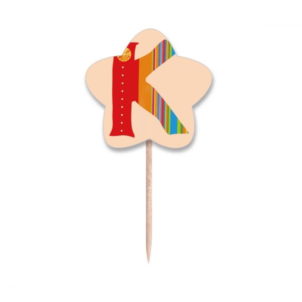 Pique gâteau lettre K orange avec mini drapeau étoile pour déco anniversaire