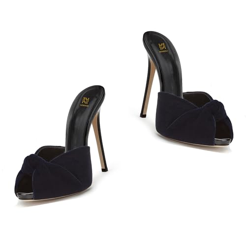 Image of LEHOOR Women Stiletto Heel Mules Platform Bow Round Open Toe Slip On Mule Sandals Velvet Cute 5 Inch Thin High Heels Peep Toe Stilettos Backless Sandal Heels Dress Evening Party 5-12 M US