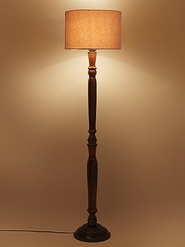Image of Devansh Grey Cotton Wooden Floor Lamp -9