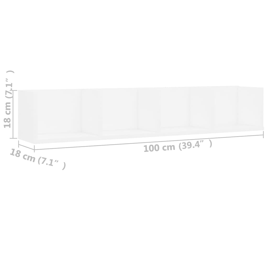 Mensola da parete per CD bianco in legno 100 x 18 x 18 cm con 4 scomparti per CD DVD e accessori, robusta mensola sospesa da parete per soggiorno, ufficio e cucina