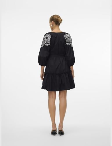 Robe courte noire manches 3/4 pour look bohème chic