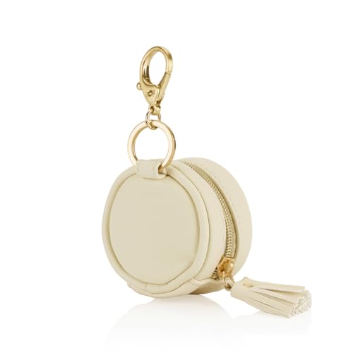 Image of Itzy Ritzy Pacifier Holder Case with Clip - Pacifier Case Includes Clasp to Easily Attach to a Diaper Bag or Purse, Measures 2.5" in Diameter and Holds 2 Pacifiers (Milk & Honey)