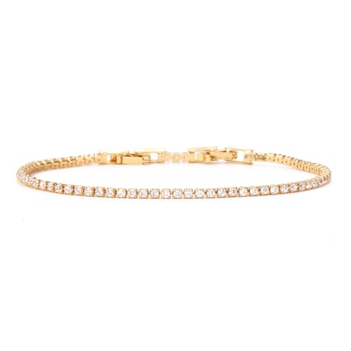 Tennis Bracelets for Women Dainty 14K Gold Plated Cubic Zirconia Tennis Bracelet Sparkly Rhinestone Bracelet Simulated Diamond Bracelets Tennis Jewelry for Women Men