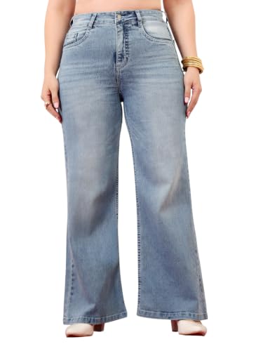 Image of Miss Chase A+ Women's Wide-Leg High-Rise Regular-Length Stretchable Cargo Denim Jeans