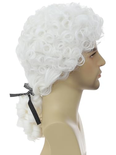 Image of Judge Colonial Wig for Men Funny Wigs Washington Halloween Costume Cosplay Crazy Mens Wig (White)