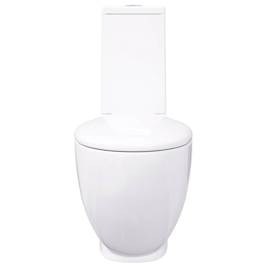 vidaXL Inodoro WC Redondo Váter Cuarto de Baño Aseo Asiento Tapa Bisagra Cierre Suave Ahorra Agua de Cerámica Flujo hacia Abajo Blanco