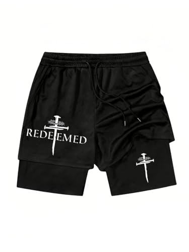 Cross Mens Christian Shorts Cross Jesus Christ 2 in 1