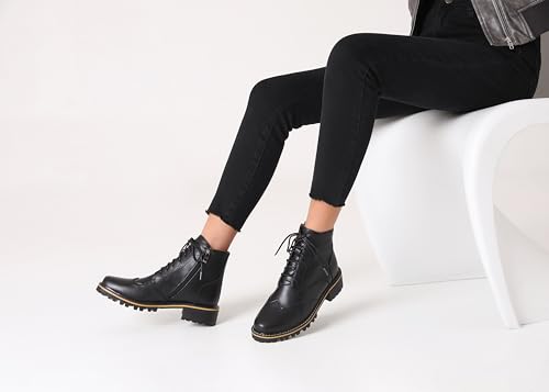 Women's Leather Ankle Boots Low Heel Oxford Flat Short Boots Perforated Lace Up Side Zipper Booties2