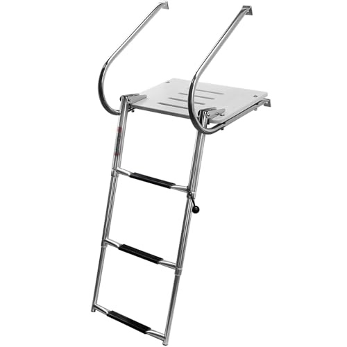 Mojiate Boat Ladder ABS Swim Platform Stainless Boat Ladder with telescoping 2 Handrails for Marine Boat Yacht Rated to 400 Pounds