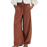 Songling Wide Leg Linen Pants for Women Summer Cotton Casual Palazzo Pant Boho Flowy Beach Pants with Pockets
