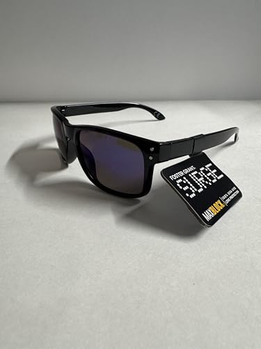 Foster Grant Classic Wayfarer Sunglasses, Black Frame with Blue Mirror Lenses, UV Protection Model: 0IVL3