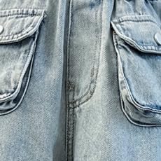 Teen Girls Multiple Pockets Street Dance Pants Kids Girls High Waist Elasticity Wide-Leg Jeans Loose (Blue, 11-12 Year)3