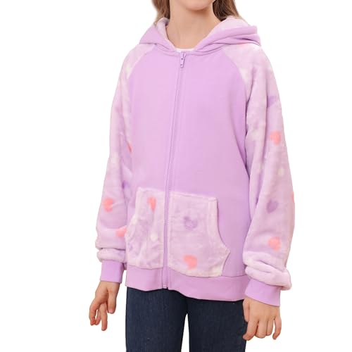 V.&GRIN Girl Zip up Hoodie Sweatshirt Soft Fuzzy Fleece Jacket with Pocket for Girls 5-16 Years