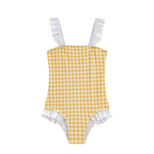 Image of LIZENS Girls One Piece Swimwear Checker Print Ruffles Bathing Suit for Kids Size 2-12