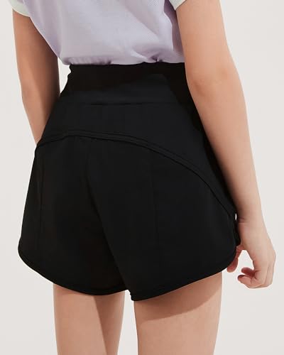 BebreezChic Short de corrida feminino para bicicleta, short esportivo infantil de cintura alta 2 em