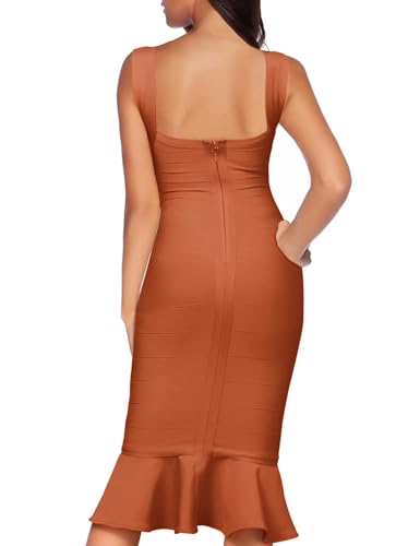 Image of Shoulder Strap Sleeveless Fishtail Midi Bandage Dress for Women Bodycon Club Party Evening Dresses