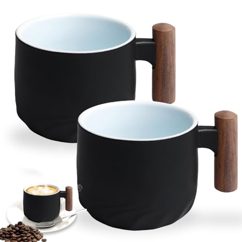 WIYETY Juego de 2 tazas de café de cerámica con asa, de pared gruesa, para café expreso y café (negro, 60 ml)