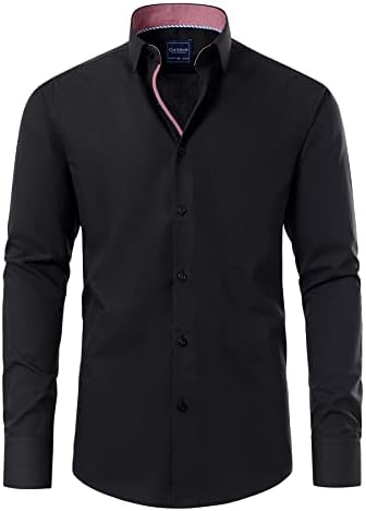 Gollnwe Men’s Long Sleeve Slim Fit Casual Shirts Contrast Collar and Convertible Cuffs Dress Shirt