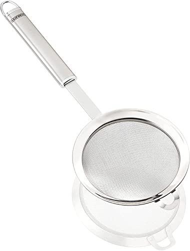 Leifheit Küchensieb Ø 11 cm Sterling-Serie feinmaschiges Nudelsieb aus hochwertigem Edelstahl Sieb mit praktischer Aufhängeöse und ovalem Handgriff Haushaltssieb silber