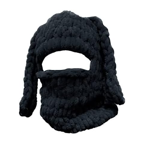 Mauqfra Eye Exposed Balaclava Face Cover Cartoon Bunny Ear Knitted Hat Fluffy Winter Warmer Knitting Hats Cold Winter Ears Beanie Ski Scarf for Men/Women Cover