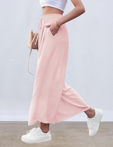 Image of ZJCT Wide Leg Palazzo Pants for Women Summer Beach Pants Flowy Loose Casual Lounge Pajama Yoga Pants with Pockets