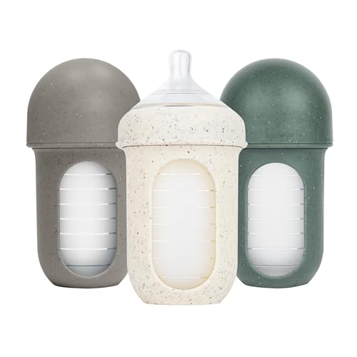 Image of Boon Nursh Bottles - Silicone Baby Bottles Help Ease Colic Symptoms - Reusable Food-Grade Silicone Pouches with Polypropylene Shell - Medium Flow - 8 Oz - Speckle Green