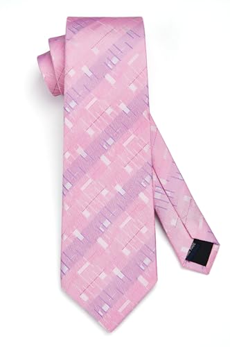 Image of HISDERN Ties for Men Formal Business Plaid Checked Mens Ties and Pocket Square Set Classic Wedding Necktie Handkerchief