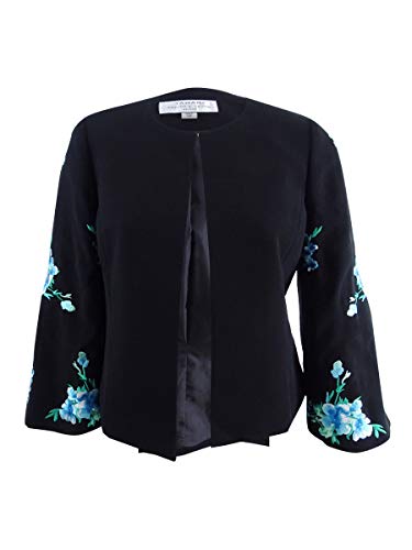 Tahari Womens Embroidered Floral Open-Front Blazer Black 2