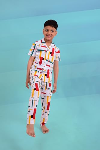 Image of 3BROS Unisex Pure Cotton Short Sleeve Kids Night Dress for Boys & Girls Nightwear /Sleepsuit /Sleepwear /Loungewear Night Suit for Boys and Girls Top and Pyjama Combo Set
