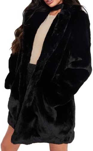 TOPONSKY Furry Winter Jackets Faux Fur Women Pinot Fuzzy Fashion Coat Black L