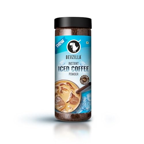 Image of Bevzilla 200g Instant Iced Coffee Powder & Frother Combo | Makes 100 Cups | Arabica Iced Coffee Mix | Cold Coffee | Unbreakable Jar