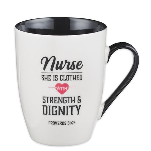 Christian Art Gifts Ceramic Coffee Mug – 12 oz. Microwave and Dishwasher-Safe Non-Toxic Inspirational Scripture Coffee and Tea Mug for Nurses with Bible Verse: Strength and Dignity – Proverbs 31:25