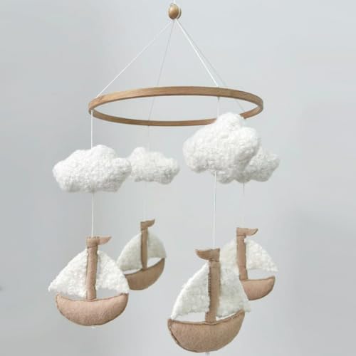 Goukurlsma Sailboat Crib Mobile for Girls & Boys, Sailboat & Cloud Mobile for Crib, Neutral Boho Baby Mobile for Crib, Sailing Boat Mobile