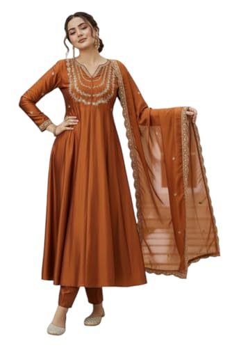 Kurta Anarkali de luxe Yashika en mélange de soie avec broderies raffinées