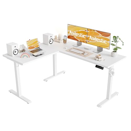 Image of Agilestic L Shaped Electric Standing Desk Adjustable Height, 59 Inch, White