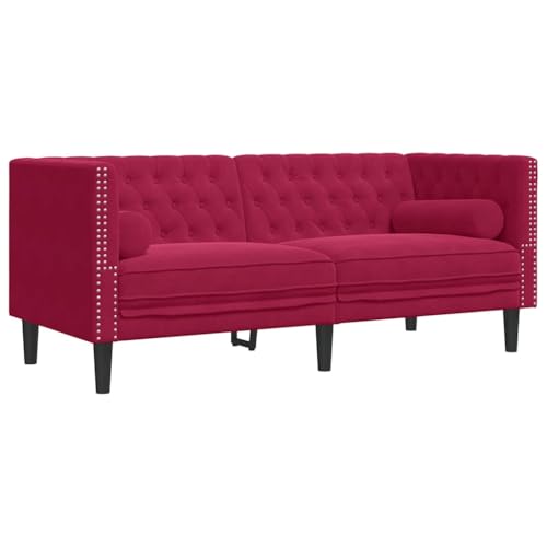 Sofá Chesterfield de 2 plazas de terciopelo rojo para salones pequeños y TV 2