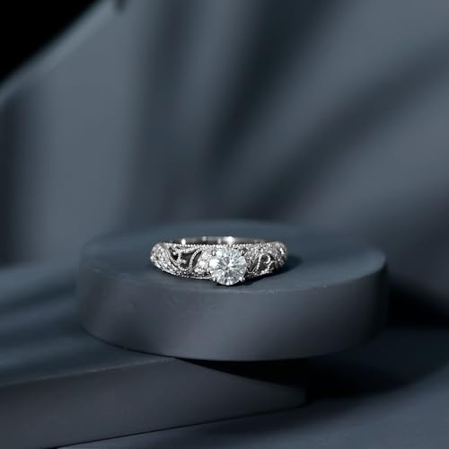 925 Sterling Silver 1.25 Carat Round Moissanite Solitaire Women Wedding Engagement Promise Ring4