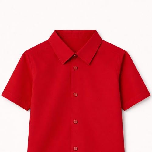 Image of Boys White School Shirt | Half Sleeve Regular Fit Cotton Uniform Shirt for Kids