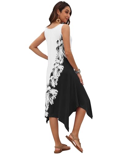 Image of AUSELILY Women's Summer Dresses Casual Sleeveless Midi Tank Beach Dress | Women's Asymmetrical Hem Sundress with Side Pockets, Great for Beach, Vacation & Daily Wear