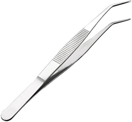 sourcingmap 6.9-Inch Stainless Steel Tweezers with Curved Pointed Serrated Tip Daily Garden Tool