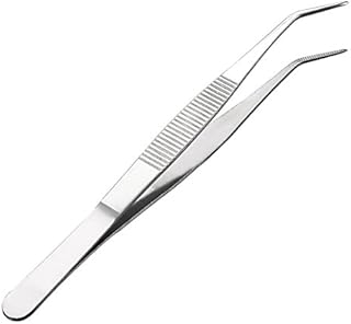 sourcingmap 6.9-Inch Stainless Steel Tweezers with Curved Pointed Serrated Tip Daily Garden Tool