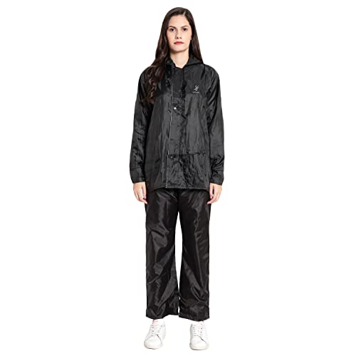 Image of Zacharias Women's Waterproof Reversible Double Layer Solid Raincoat with Pant (RG-2) (Black)