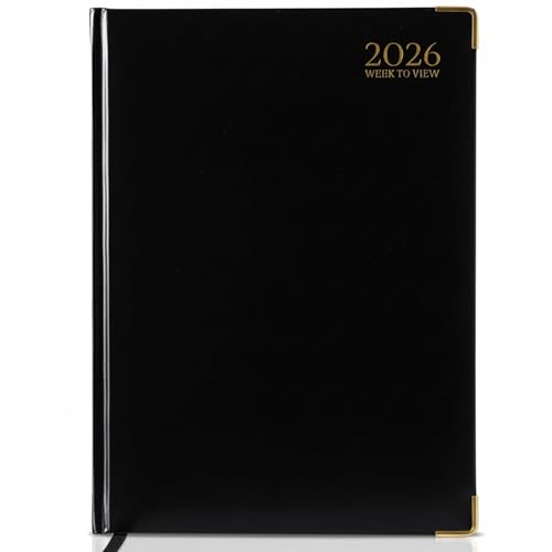 G4GADGET A4 2026 Week to View Black Diary Gilt Edges Hardback
