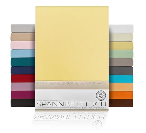 BEAUTEX Spannbetttuch Bettlaken aus Baumwolle, Premium Jersey Stoff 160g/m², Größe und Farbe wählbar (Standard - 90x200x30 cm, Gelb)