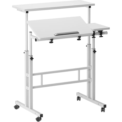 Garvee 31" Small Standing Desk with Wheels, Mobile Stand Up Desk with Standing & Seating 2 Modes, Portable Standing Table on Wheels for Walking Pad, Rolling Computer Desk Adjustable Height